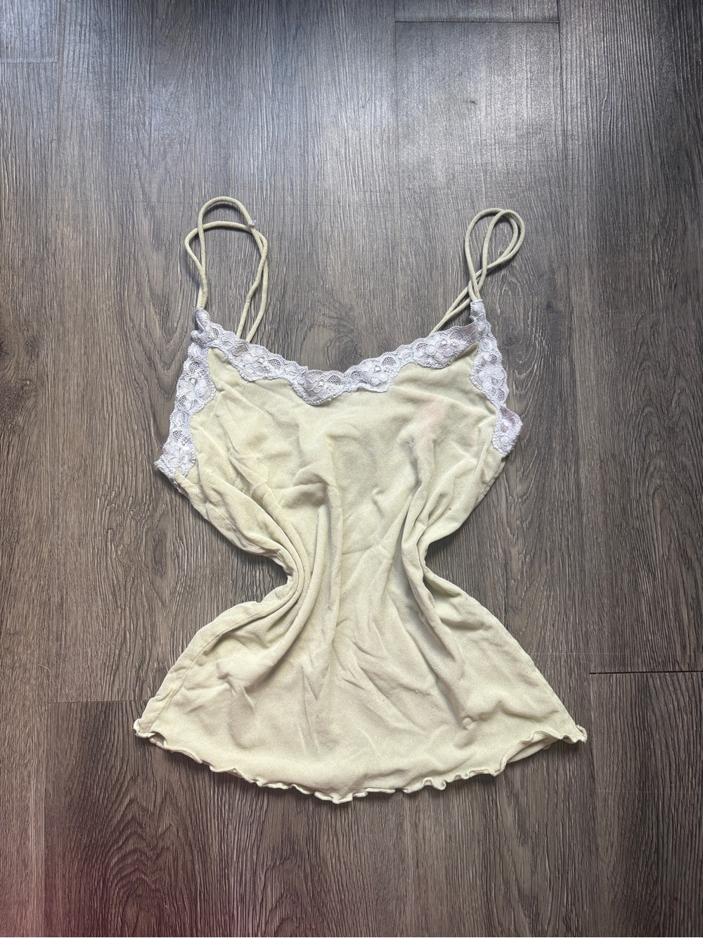 Old Navy Light Olive Green Lace Trim Cami | Sheer Y2K